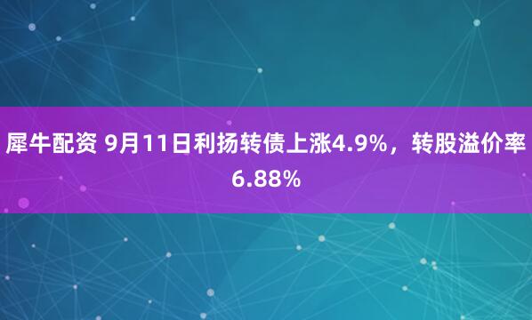 犀牛配资 9月11日利扬转债上涨4.9%,转股溢价率6.88%