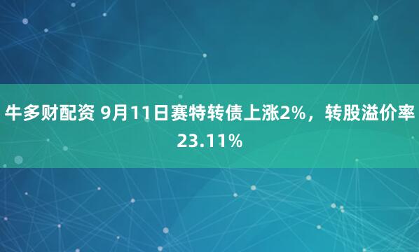 牛多财配资 9月11日赛特转债上涨2%,转股溢价率23.11%