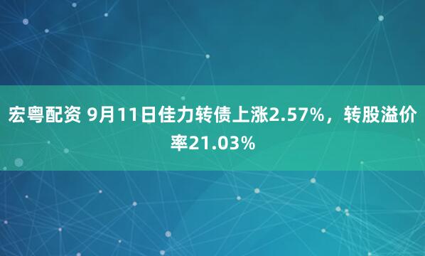 宏粤配资 9月11日佳力转债上涨2.57%,转股溢价率21.03%